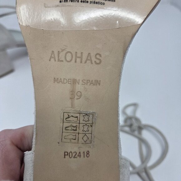 Alohas Dakota Sandals Womens 39 US 8 Block Heel Ankle Tie Color "Ice" Off White - Picture 9 of 10